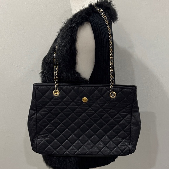 moresco Handbags - Vintage Moresco Quilted Black Leather Shoulder Bag with Chain & Leather Strap